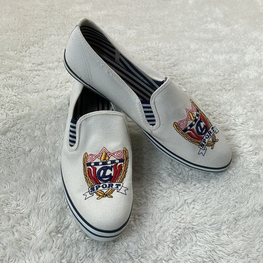 Vintage 80s Liz Clairborne Sport preppy white slip on canvas shoes 7.5